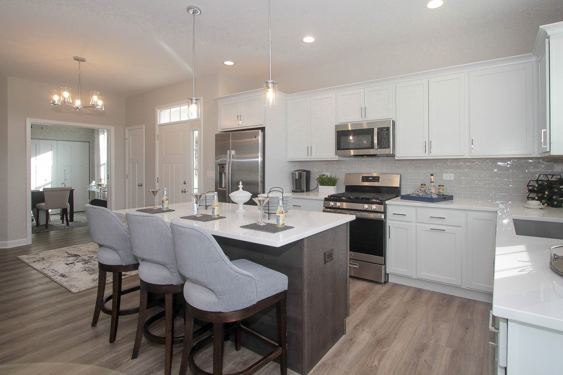 A magnificent kitchen is one of the many modern features showcased in the ranch duplexes at The Villas at Madison Lane.